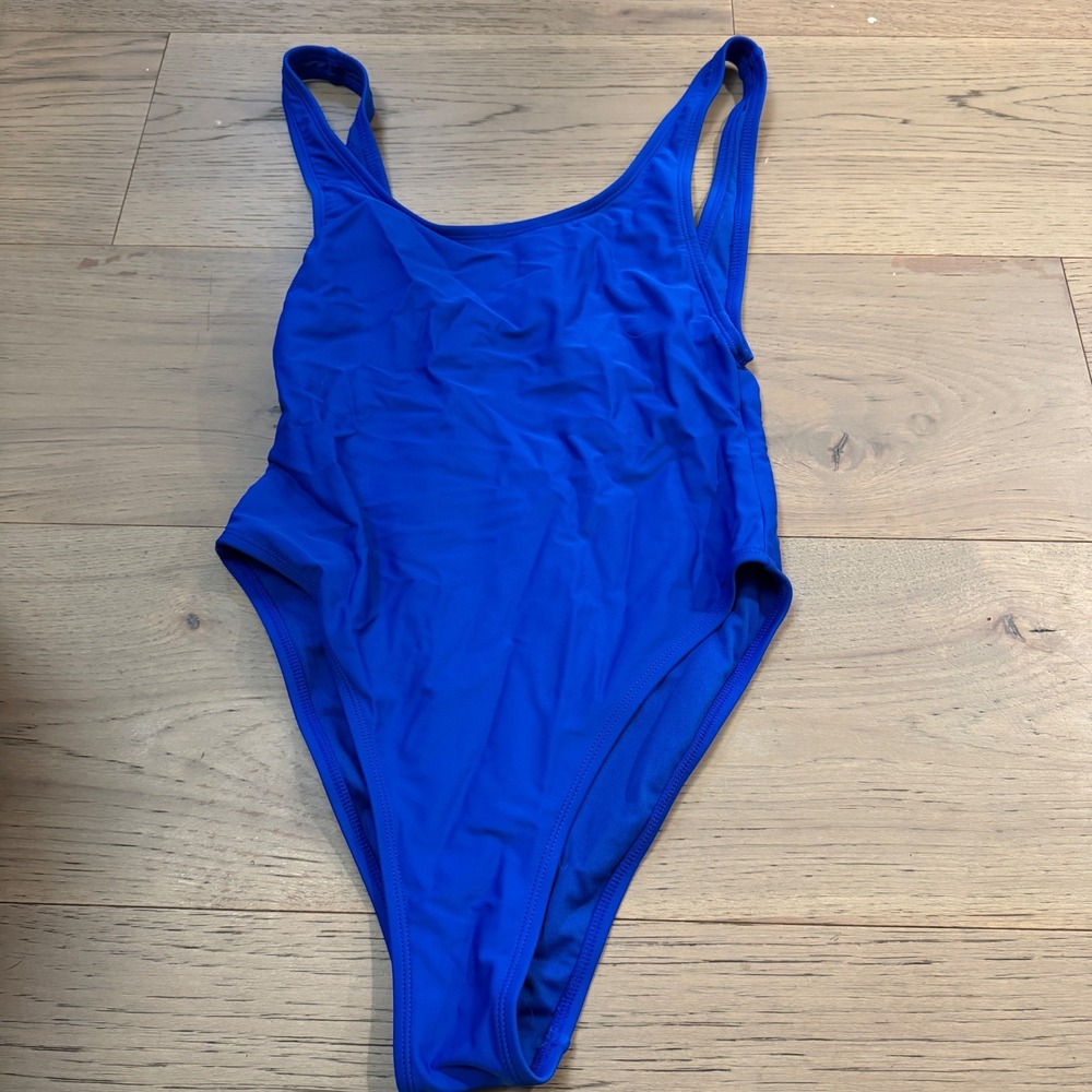 Xhilaration‎ Womens Royal Blue High Cut Scoop Neck One Piece Swimsuit Size Small